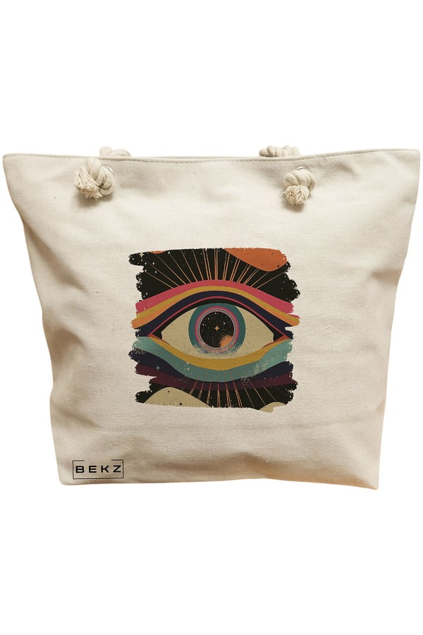 Geanta Canvas Tote pentru femei, model Celestial Eye 6, 40x51 cm, Bej, BEKZ® 11 Geanta Canvas Tote pentru femei