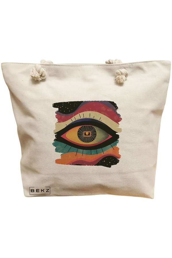 Geanta Canvas Tote pentru femei, model Celestial Eye 7, 40x51 cm, Bej, BEKZ® 11 Geanta Canvas Tote pentru femei