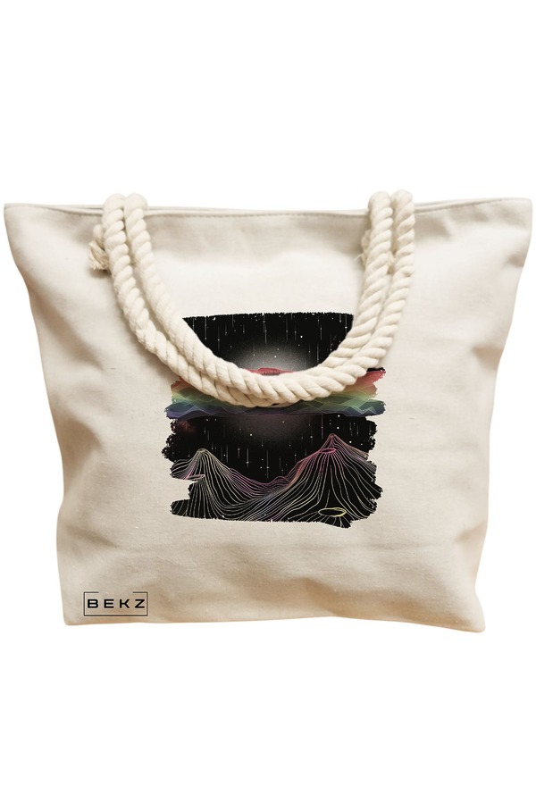 Geanta Canvas Tote pentru femei, model Celestial Eye 9, 40x51 cm, Bej, BEKZ® 12 model Celestial Eye 9