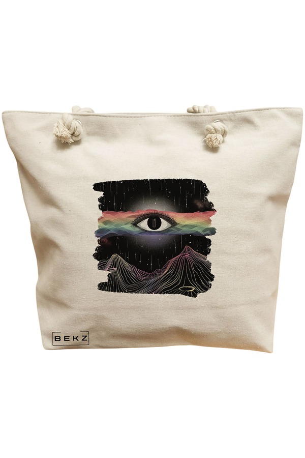 Geanta Canvas Tote pentru femei, model Celestial Eye 9, 40x51 cm, Bej, BEKZ® 11 Geanta Canvas Tote pentru femei