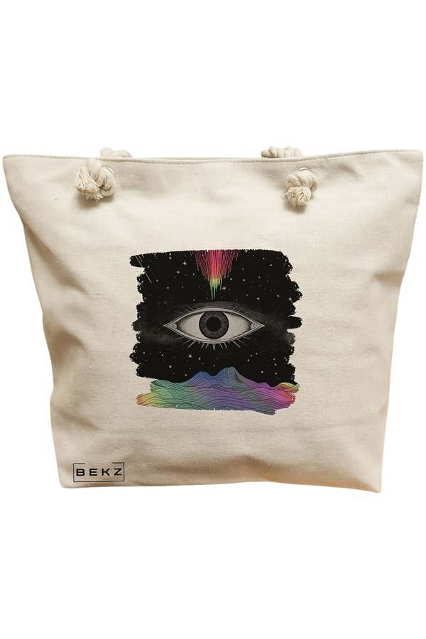 Geanta Canvas Tote pentru femei, model Celestial Eye 10, 40x51 cm, Bej, BEKZ® 11 Geanta Canvas Tote pentru femei