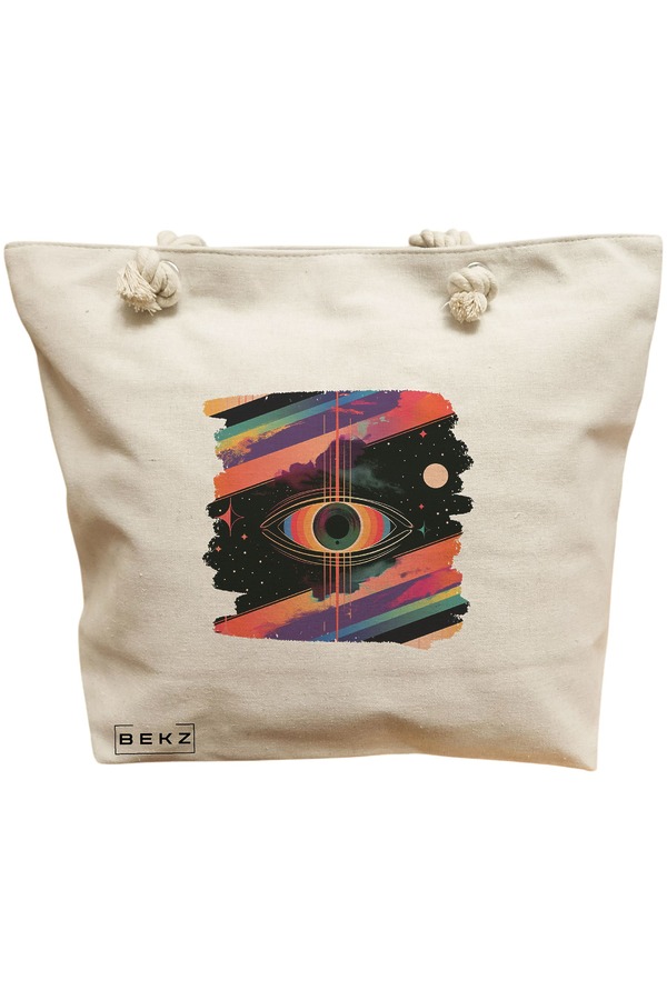Geanta Canvas Tote pentru femei, model Celestial Eye 11, 40x51 cm, Bej, BEKZ® 11 Geanta Canvas Tote pentru femei