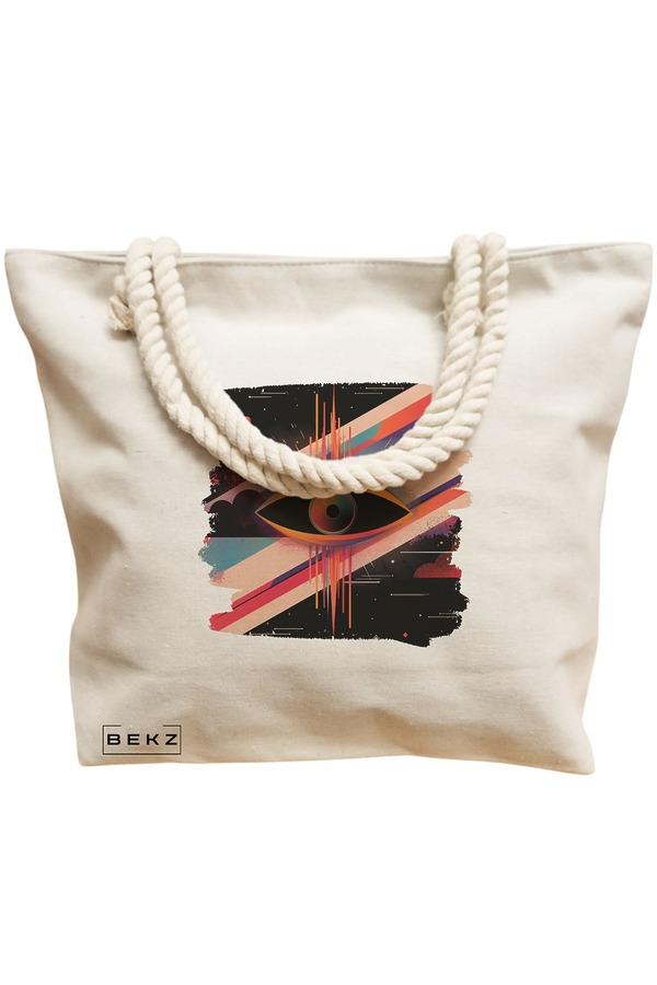 Geanta Canvas Tote pentru femei, model Celestial Eye 12, 40x51 cm, Bej, BEKZ® 12 model Celestial Eye 12