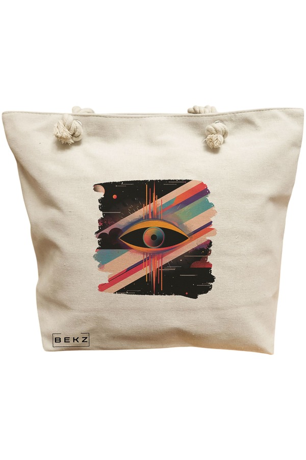 Geanta Canvas Tote pentru femei, model Celestial Eye 12, 40x51 cm, Bej, BEKZ® 11 Geanta Canvas Tote pentru femei