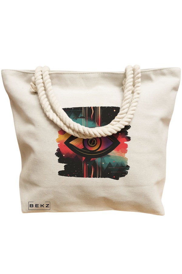 Geanta Canvas Tote pentru femei, model Celestial Eye 13, 40x51 cm, Bej, BEKZ® 15 model Celestial Eye 13