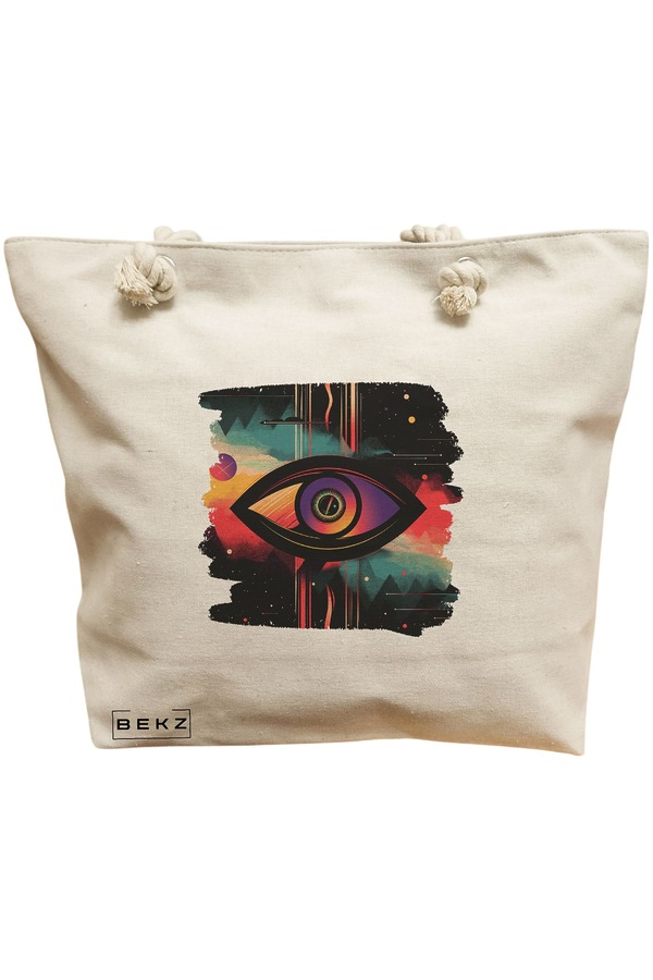 Geanta Canvas Tote pentru femei, model Celestial Eye 13, 40x51 cm, Bej, BEKZ® 13 Geanta Canvas Tote pentru femei