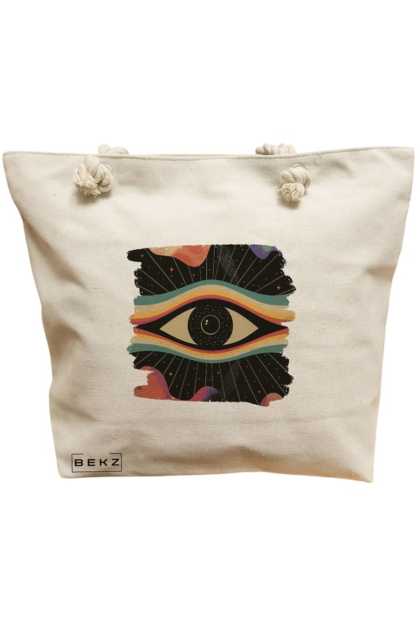 Geanta Canvas Tote pentru femei, model Celestial Eye 14, 40x51 cm, Bej, BEKZ® 11 Geanta Canvas Tote pentru femei