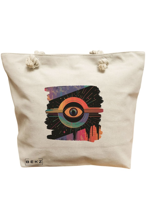 Geanta Canvas Tote pentru femei, model Celestial Eye 15, 40x51 cm, Bej, BEKZ® 11 Geanta Canvas Tote pentru femei
