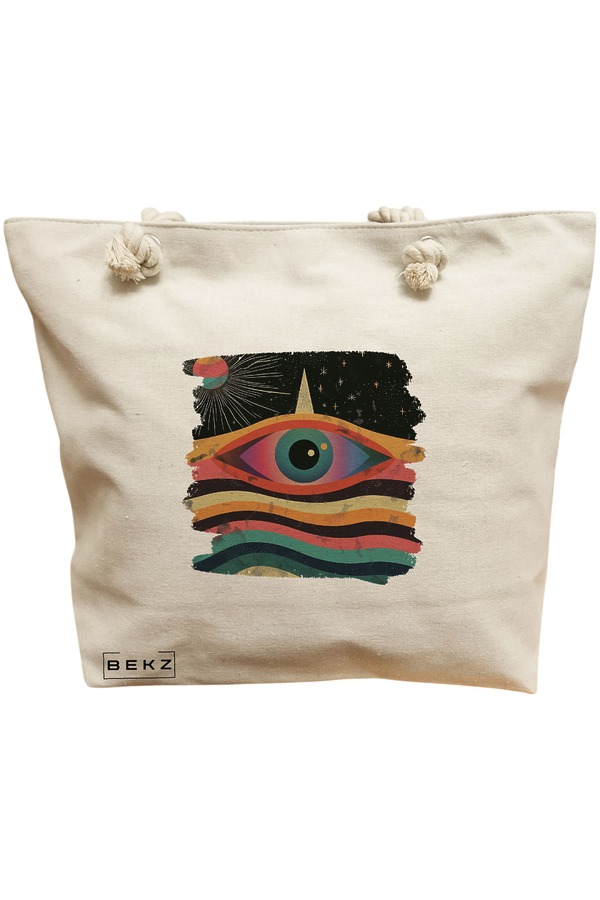 Geanta Canvas Tote pentru femei, model Celestial Eye 16, 40x51 cm, Bej, BEKZ® 11 Geanta Canvas Tote pentru femei