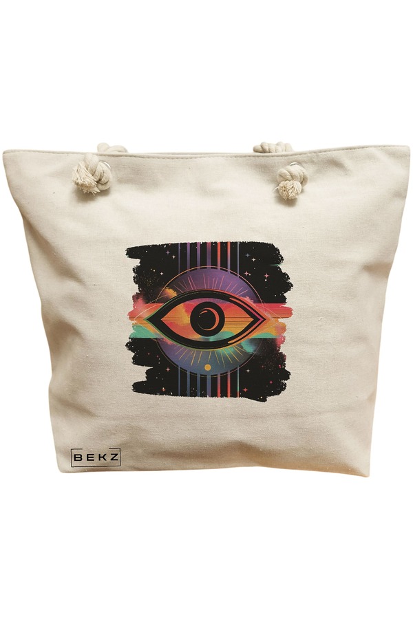 Geanta Canvas Tote pentru femei, model Celestial Eye 17, 40x51 cm, Bej, BEKZ® 12 Geanta Canvas Tote pentru femei
