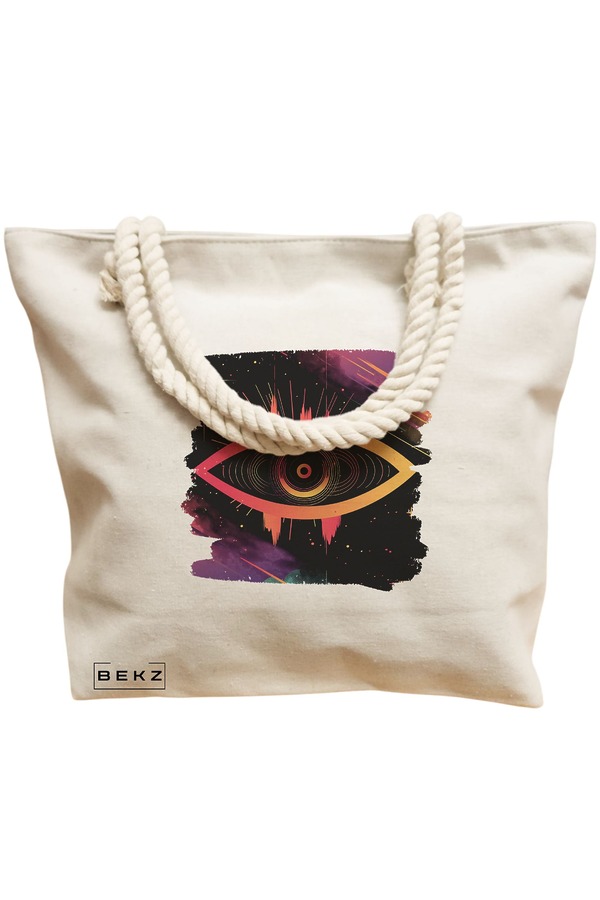 Geanta Canvas Tote pentru femei, model Celestial Eye 18, 40x51 cm, Bej, BEKZ® 12 model Celestial Eye 18