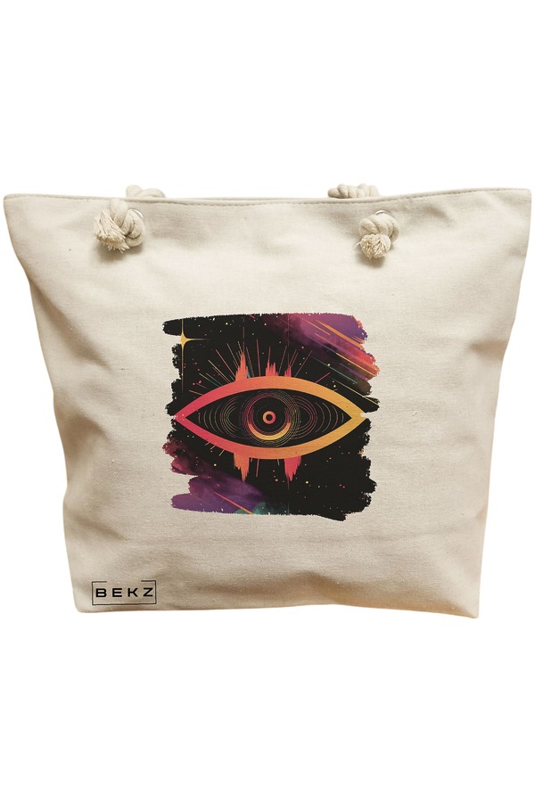 Geanta Canvas Tote pentru femei, model Celestial Eye 18, 40x51 cm, Bej, BEKZ® 11 Geanta Canvas Tote pentru femei