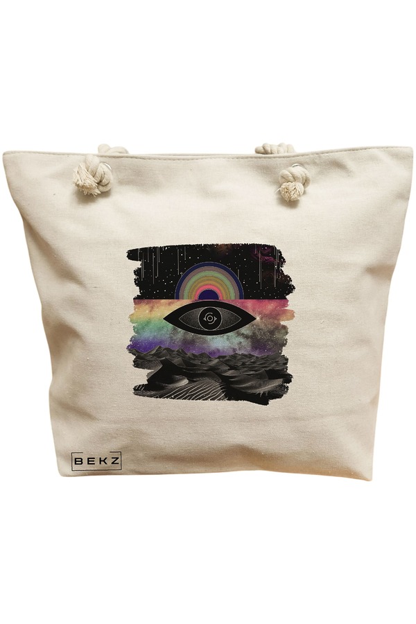 Geanta Canvas Tote pentru femei, model Celestial Eye 19, 40x51 cm, Bej, BEKZ® 11 Geanta Canvas Tote pentru femei