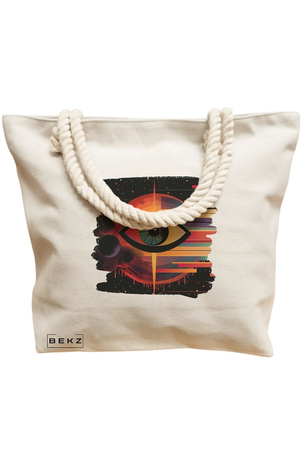 Geanta Canvas Tote pentru femei, model Celestial Eye 20, 40x51 cm, Bej, BEKZ® 12 model Celestial Eye 20