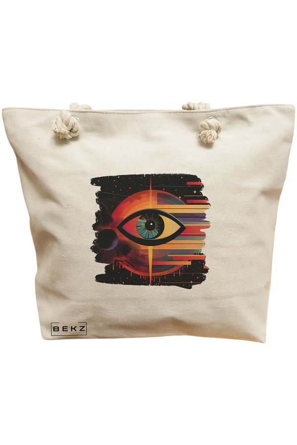 Geanta Canvas Tote pentru femei, model Celestial Eye 20, 40x51 cm, Bej, BEKZ® 11 Geanta Canvas Tote pentru femei