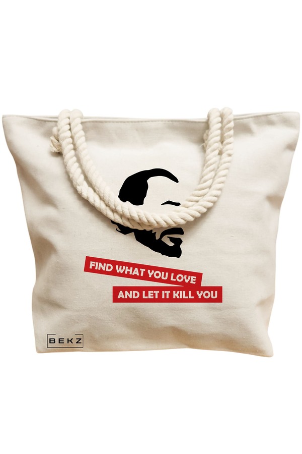 Geanta Canvas Tote pentru femei, model Find what you love and let it kill you, 40x51 cm, Bej, BEKZ® 12 model Find what you love and let it kill you