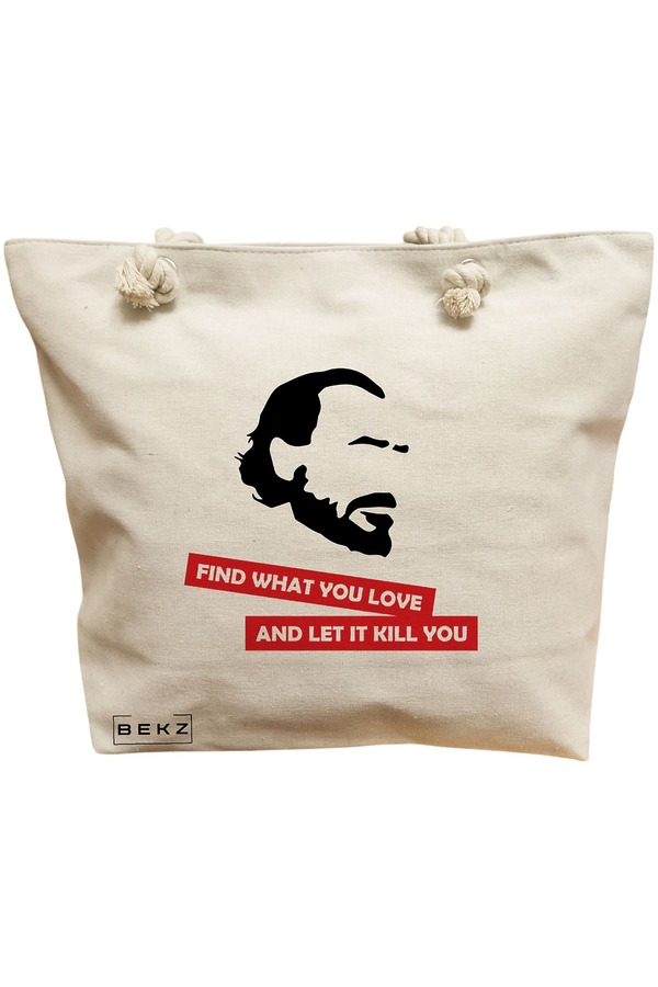 Geanta Canvas Tote pentru femei, model Find what you love and let it kill you, 40x51 cm, Bej, BEKZ® 11 Geanta Canvas Tote pentru femei