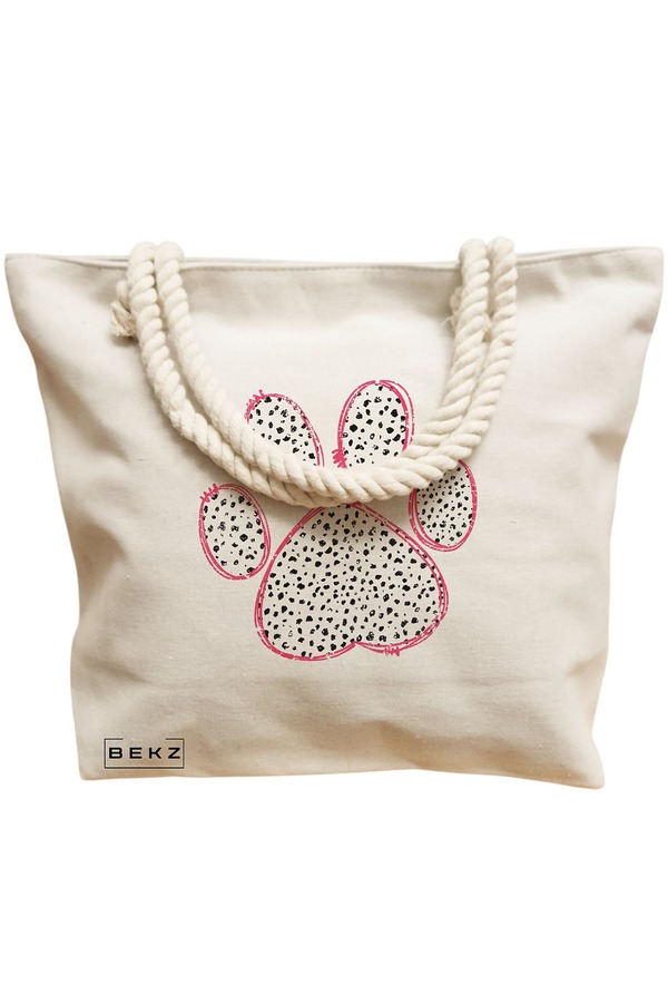 Geanta Canvas Tote pentru femei, model Paw, 40x51 cm, Bej, BEKZ® 12 model Paw