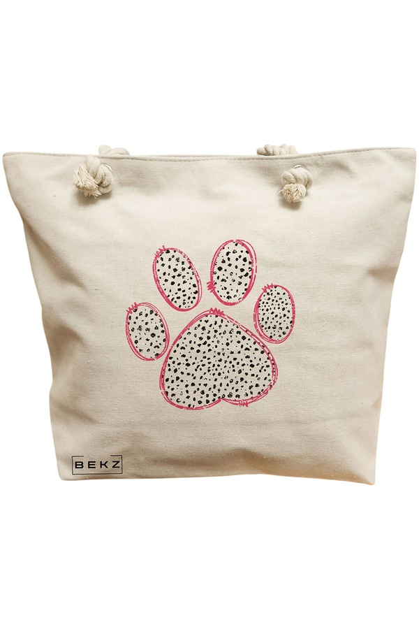 Geanta Canvas Tote pentru femei, model Paw, 40x51 cm, Bej, BEKZ® 11 Geanta Canvas Tote pentru femei