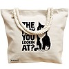 Geanta Canvas Tote pentru femei, model What are you looking at?, 40x51 cm, Bej, BEKZ® 17 model What are you looking at?