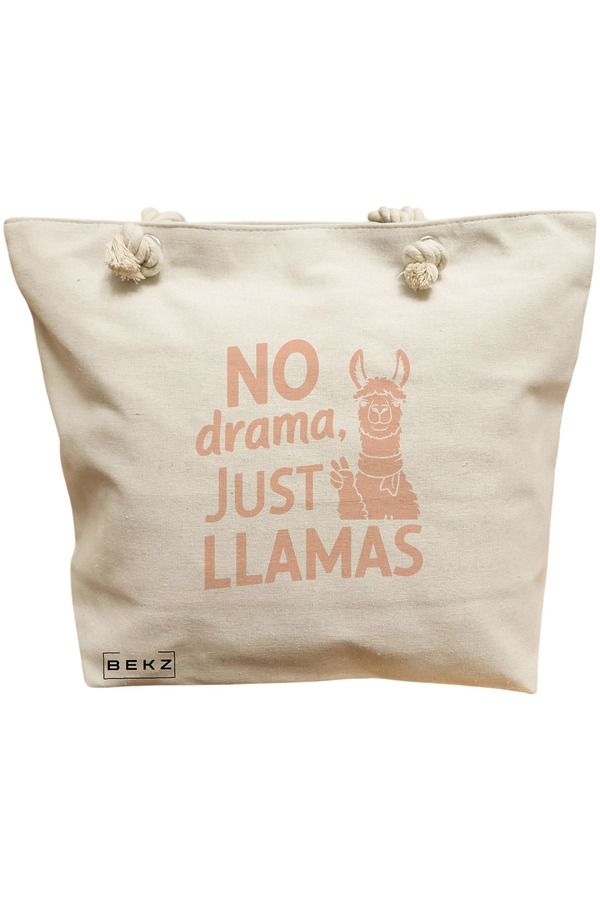 Geanta Canvas Tote pentru femei, model No drama, Just llamas, 40x51 cm, Bej, BEKZ® 11 Geanta Canvas Tote pentru femei