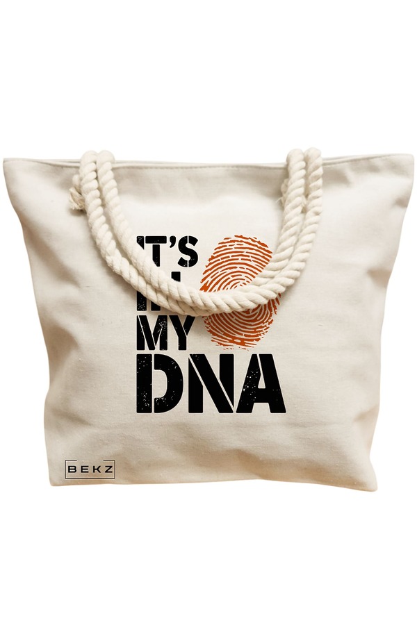 Geanta Canvas Tote pentru femei, model It's in My DNA, 40x51 cm, Bej, BEKZ® 12 model It's in My DNA
