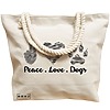 Geanta Canvas Tote pentru femei, model Peace Love Dogs, 40x51 cm, Bej, BEKZ® 21 model Peace Love Dogs