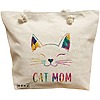 Geanta Canvas Tote pentru femei, model Cat Mom, 40x51 cm, Bej, BEKZ® 16 Geanta Canvas Tote pentru femei