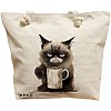 Geanta Canvas Tote pentru femei, model Lazy Cat, 40x51 cm, Bej, BEKZ® 17 Geanta Canvas Tote pentru femei