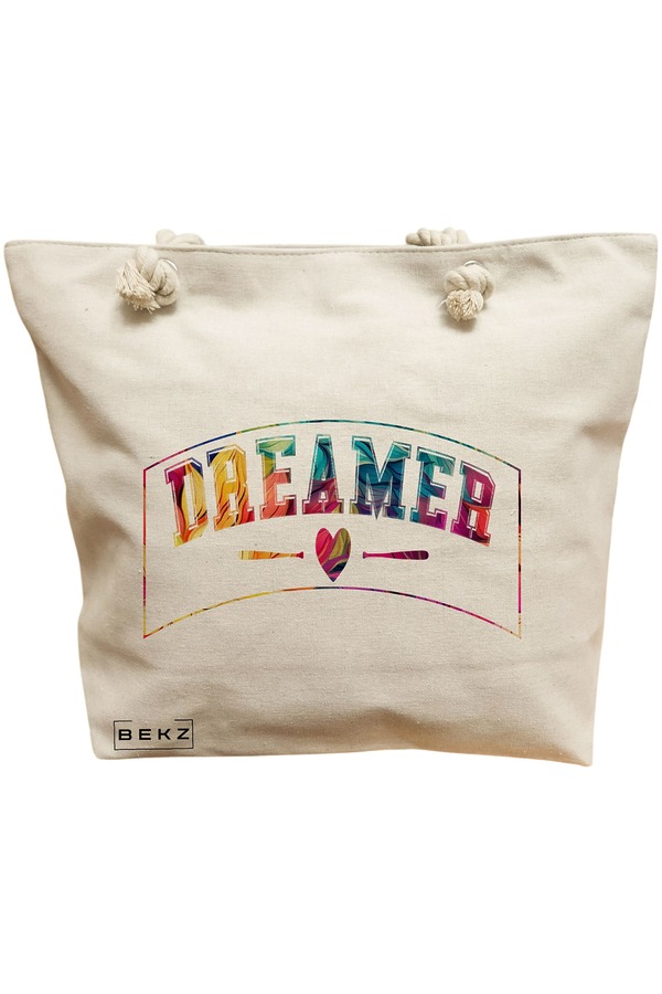 Geanta Canvas Tote pentru femei, model Dreamer, 40x51 cm, Bej, BEKZ® 11 Geanta Canvas Tote pentru femei