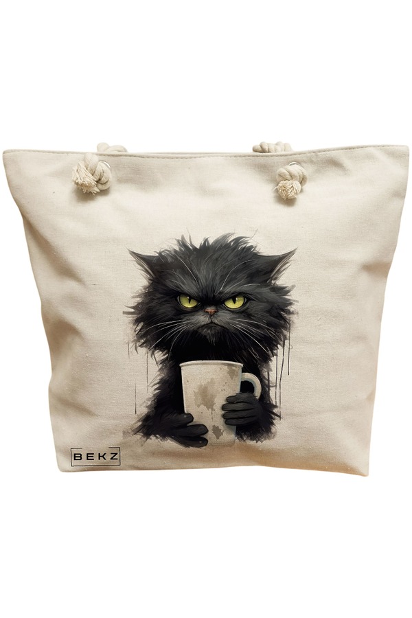 Geanta Canvas Tote pentru femei, model Coffee Addict, 40x51 cm, Bej, BEKZ® 11 Geanta Canvas Tote pentru femei