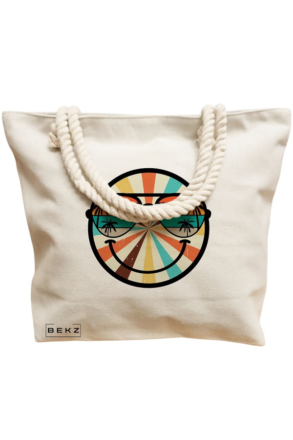 Geanta Canvas Tote pentru femei, model Tropical, 40x51 cm, Bej, BEKZ® 12 model Tropical