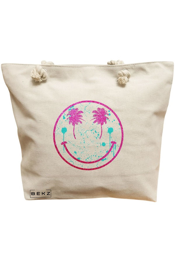 Geanta Canvas Tote pentru femei, model Beach Smile, 40x51 cm, Bej, BEKZ® 11 Geanta Canvas Tote pentru femei