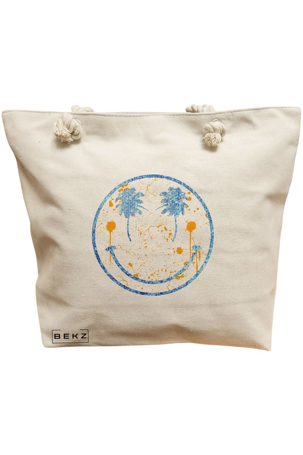 Geanta Canvas Tote pentru femei, model Party Smile, 40x51 cm, Bej, BEKZ® 11 Geanta Canvas Tote pentru femei