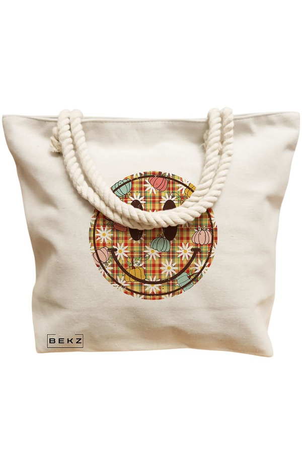 Geanta Canvas Tote pentru femei, model Magda Smile, 40x51 cm, Bej, BEKZ® 12 model Magda Smile
