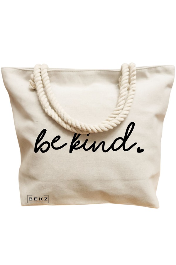 Geanta Canvas Tote pentru femei, model Be kind, 40x51 cm, Bej, BEKZ® 12 model Be kind