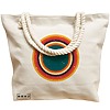Geanta Canvas Tote pentru femei, model Retro Concentric Circles, 40x51 cm, Bej, BEKZ® 17 model Retro Concentric Circles