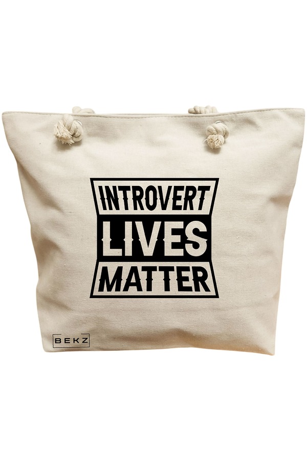 Geanta Canvas Tote pentru femei, model Introvert Lives Matter, 40x51 cm, Bej, BEKZ® 11 Geanta Canvas Tote pentru femei