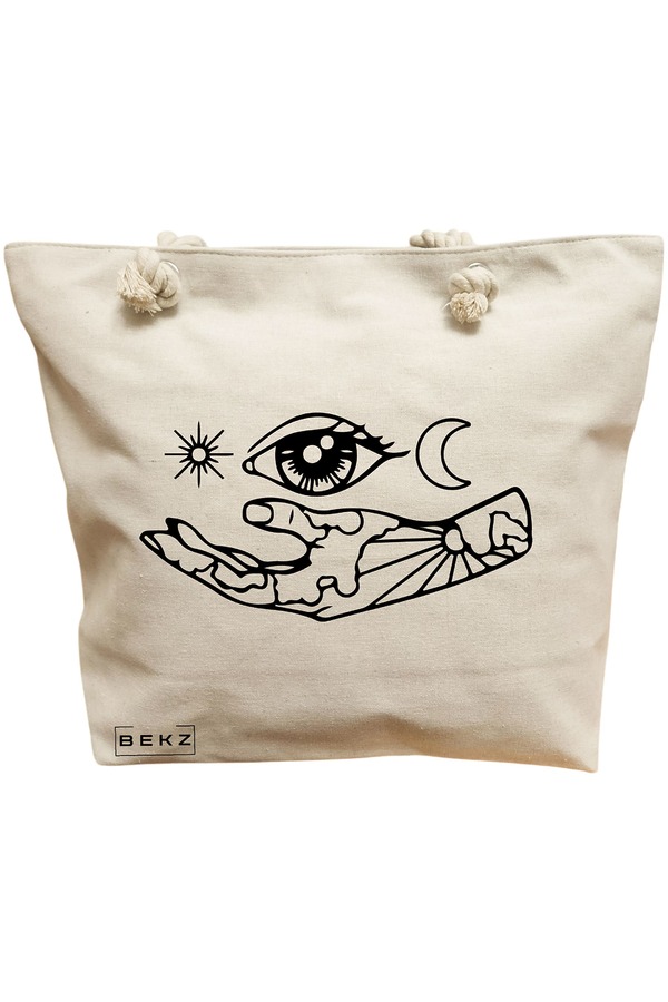 Geanta Canvas Tote pentru femei, model Life in depth, 40x51 cm, Bej, BEKZ® 11 Geanta Canvas Tote pentru femei