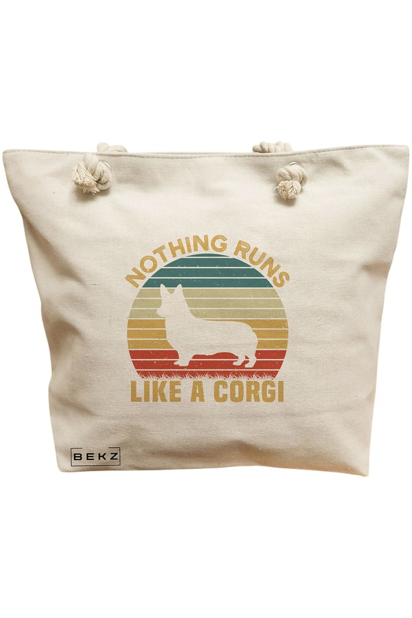Geanta Canvas Tote pentru femei, model Nothing runs like a corgi, 40x51 cm, Bej, BEKZ® 11 Geanta Canvas Tote pentru femei