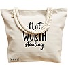 Geanta Canvas Tote pentru femei, model Not worth stealing, 40x51 cm, Bej, BEKZ® 21 model Not worth stealing