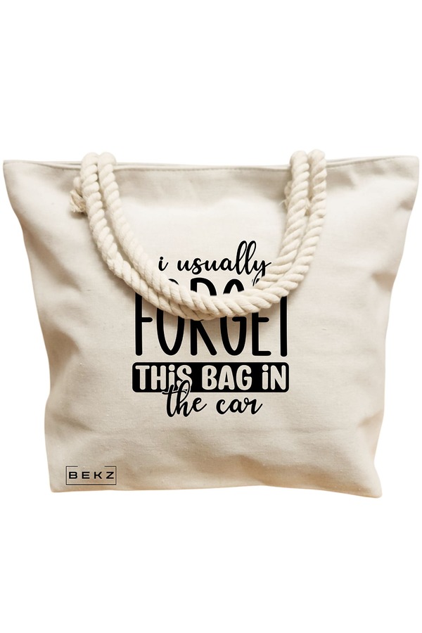 Geanta Canvas Tote pentru femei, model I usually forget this bag in the car, 40x51 cm, Bej, BEKZ® 12 model I usually forget this bag in the car