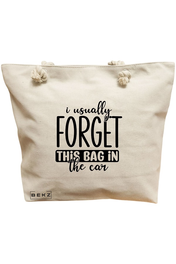 Geanta Canvas Tote pentru femei, model I usually forget this bag in the car, 40x51 cm, Bej, BEKZ® 11 Geanta Canvas Tote pentru femei