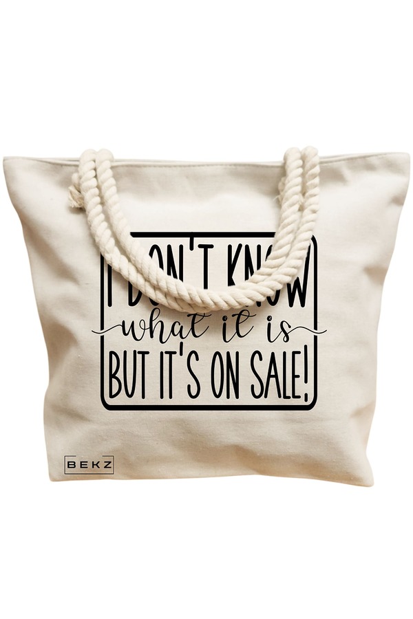 Geanta Canvas Tote pentru femei, model I don’t know what it is, but it's on sale!, 40x51 cm, Bej, BEKZ® 12 model I don’t know what it is