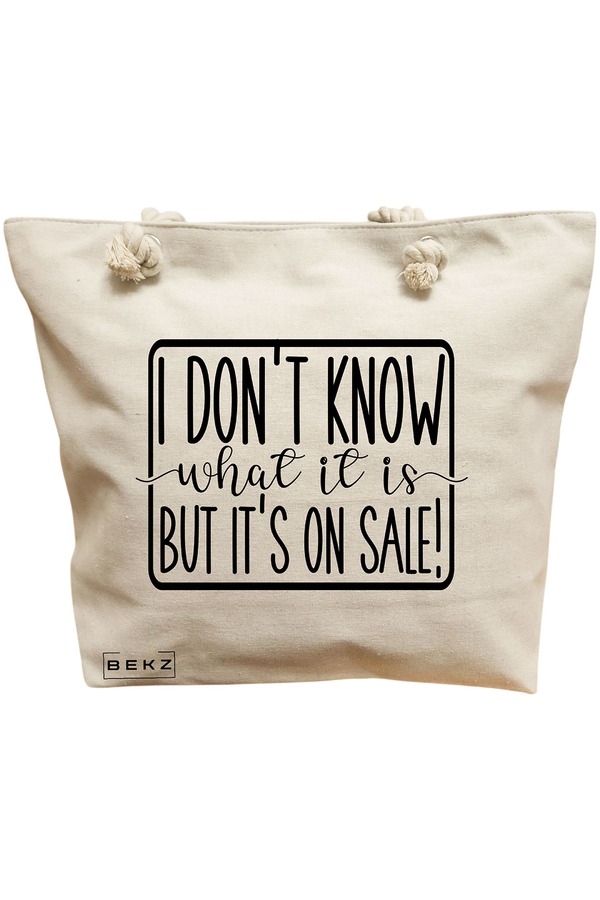 Geanta Canvas Tote pentru femei, model I don’t know what it is, but it's on sale!, 40x51 cm, Bej, BEKZ® 11 Geanta Canvas Tote pentru femei