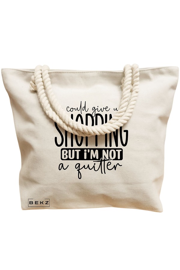 Geanta Canvas Tote pentru femei, model I could give my shopping, 40x51 cm, Bej, BEKZ® 12 model I could give my shopping