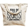 Geanta Canvas Tote pentru femei, model Full of secrects and snacks, 40x51 cm, Bej, BEKZ® 17 model Full of secrects and snacks