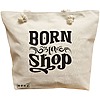 Geanta Canvas Tote pentru femei, model Born to shop, 40x51 cm, Bej, BEKZ® 16 Geanta Canvas Tote pentru femei