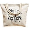Geanta Canvas Tote pentru femei, model Full of secrects and snacks 2, 40x51 cm, Bej, BEKZ® 17 model Full of secrects and snacks 2