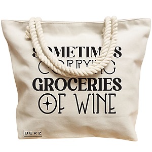 model Sometimes carrying groceries of wine